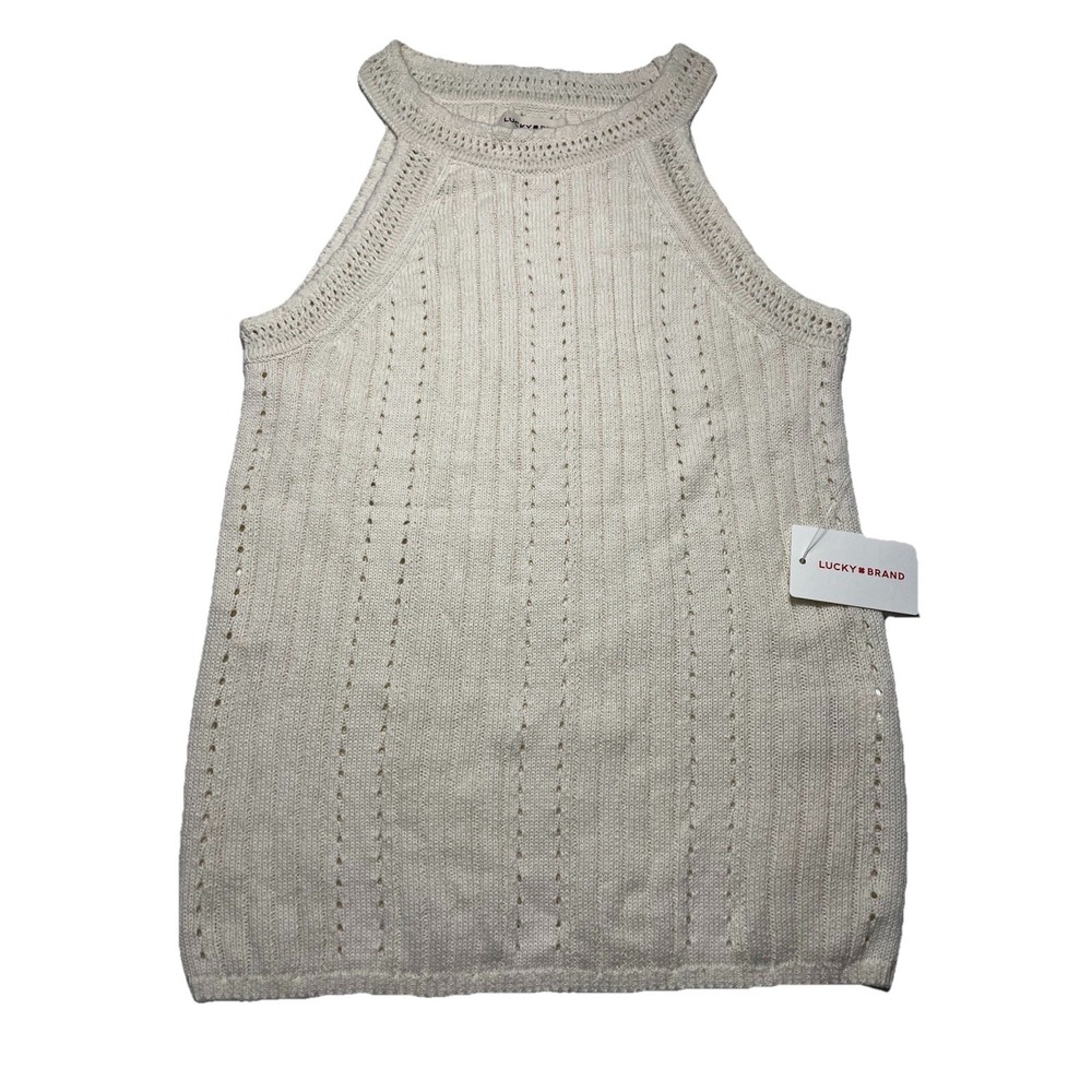 Lucky Brand‎ Womens Medium Linen Blend Sleeveless Knit Sweater Cream NWT